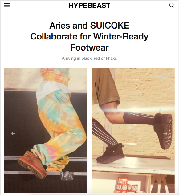 HYPEBEAST: Aries and SUICOKE Collaborate for Winter-Ready Footwear