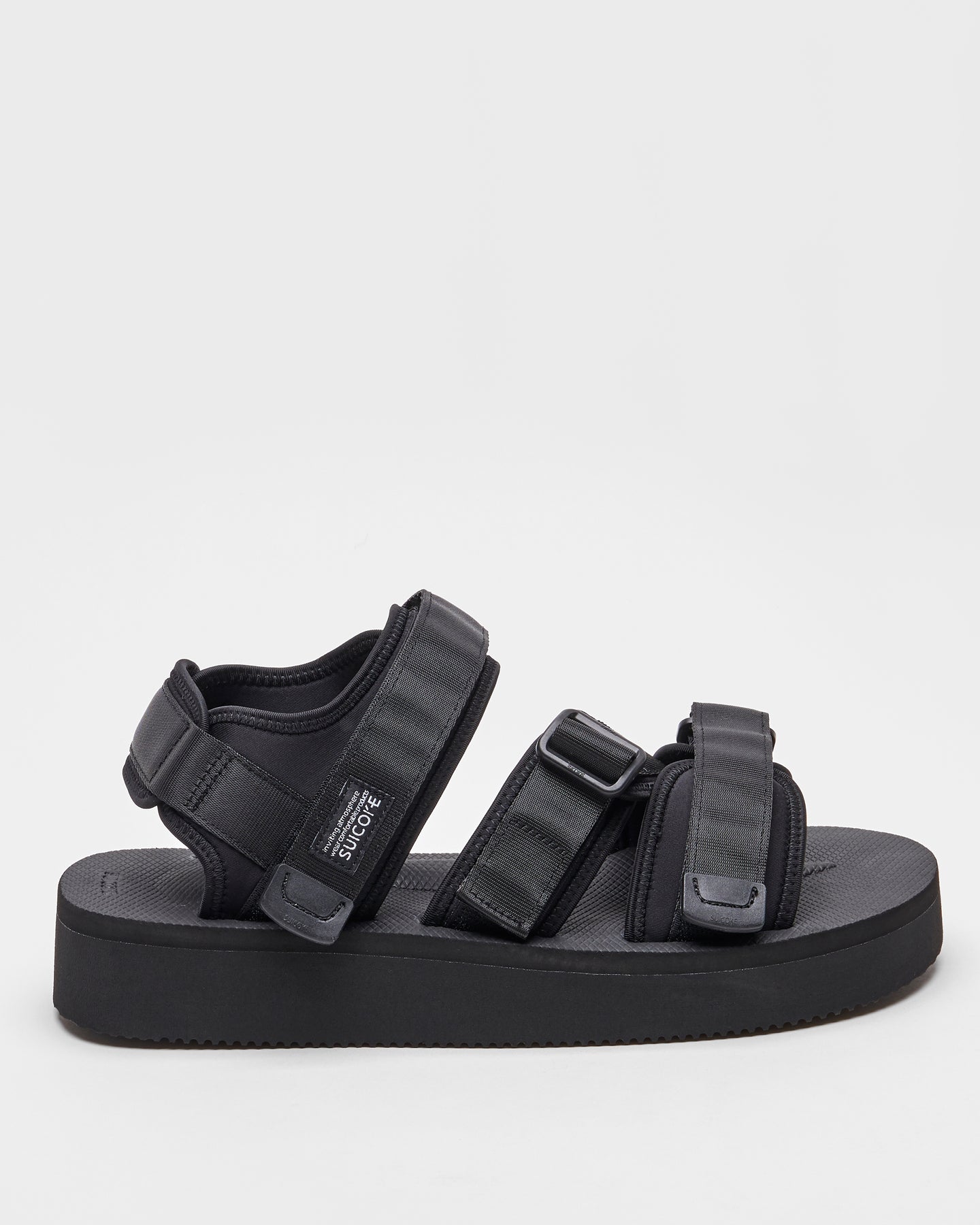 SUICOKE KISEE-PO shoes with black nylon upper, black midsole and sole, straps and logo patch. From Fall/Winter 2023 collection on SUICOKE Official US & Canada Webstore. OG-044PO BLACK