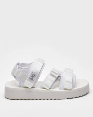 SUICOKE KISEE-PO shoes with white nylon upper, white midsole and sole, straps and logo patch. From Fall/Winter 2023 collection on SUICOKE Official US & Canada Webstore. OG-044PO BLACK