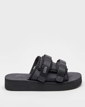 Load image into Gallery viewer, SUICOKE MOTO-PO slides with black nylon upper, black midsole and sole, strap and logo patch. From Fall/Winter 2023 collection on SUICOKE Official US &amp; Canada Webstore. OG-056PO BLACK
