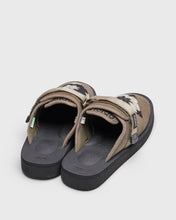Load image into Gallery viewer, ADISH x SUICOKE ZAVO slides with gray x olive canvas/nylon upper with traditional Palestinian embroideries, gray x olive midsole and sole, straps and white logo patch. From Fall Winter 2023 collection on SUICOKE Official US &amp; Canada Webstore. OG-072CabADS-FW23 GRAY OLIVE A
