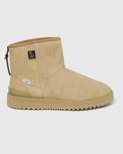 Load image into Gallery viewer, SUICOKE ELS-Mwpab-MID boots with shearling lining, beige upper, beige midsole and sole, zip closure at heel, OVO monogram debossed pattern, rubberized logo applied in white, tonal rubber trim with embossed logo at heel, antibacterial EVA footbed, and VIBRAM¬Æ arctic grip outsole. From Fall/Winter 2021 collection on SUICOKE Official US &amp; Canada Webstore.
