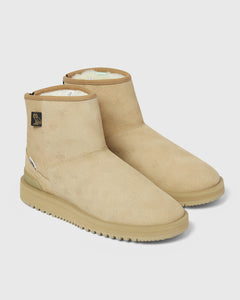 SUICOKE ELS-Mwpab-MID boots with shearling lining, beige upper, beige midsole and sole, zip closure at heel, OVO monogram debossed pattern, rubberized logo applied in white, tonal rubber trim with embossed logo at heel, antibacterial EVA footbed, and VIBRAM¬Æ arctic grip outsole. From Fall/Winter 2021 collection on SUICOKE Official US & Canada Webstore.